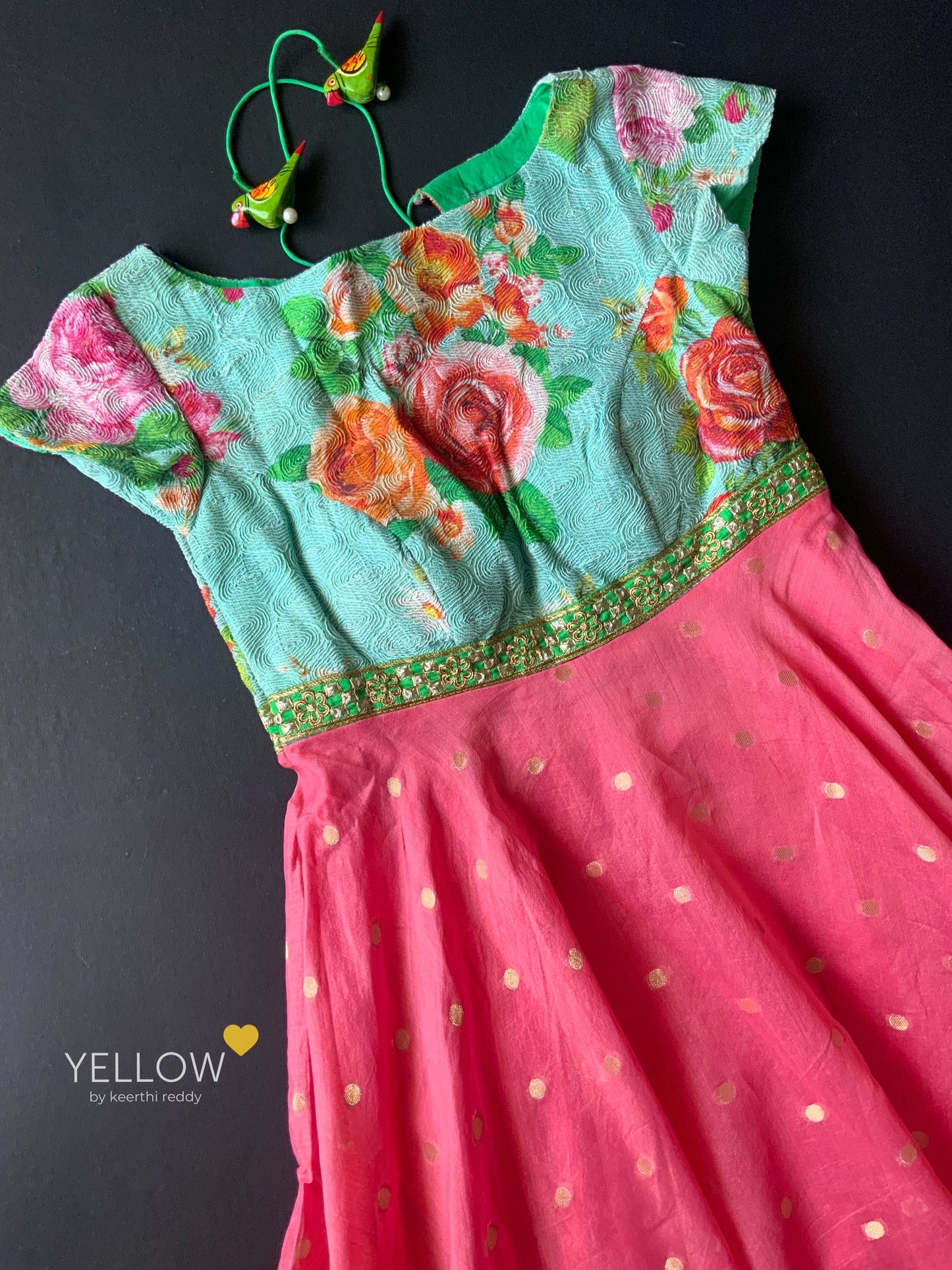 CHANDERI DRESS WITH FLORAL YOKE