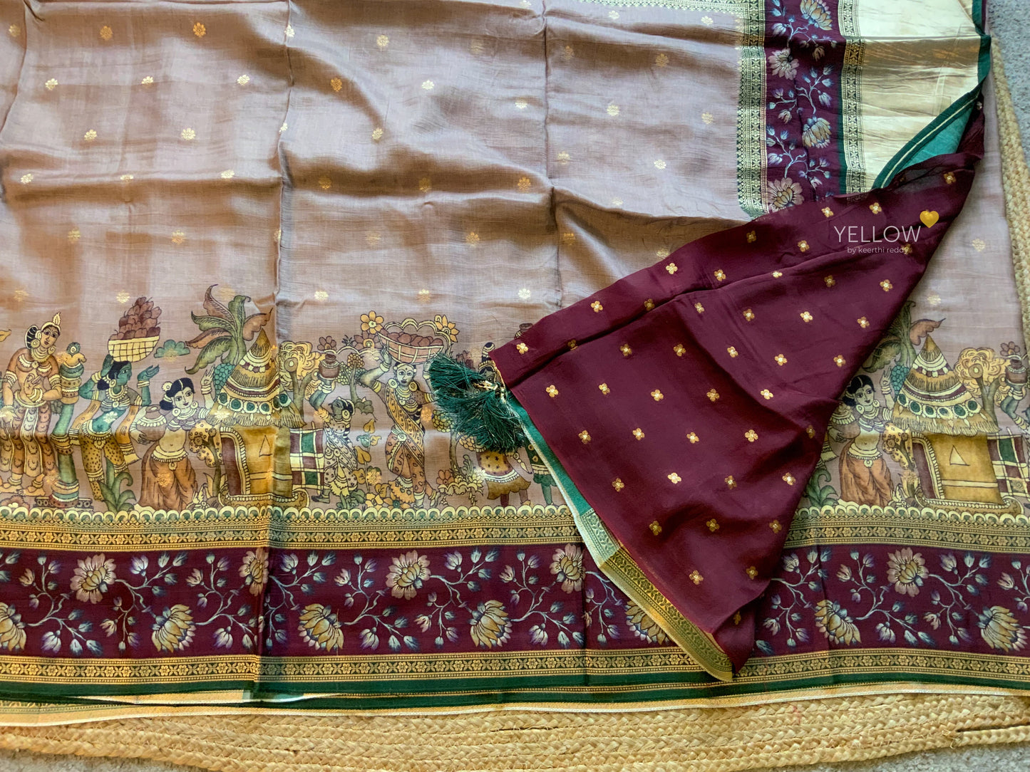 MUNGA SILK MAUVE SAREE -  KALAMKARI BORDER