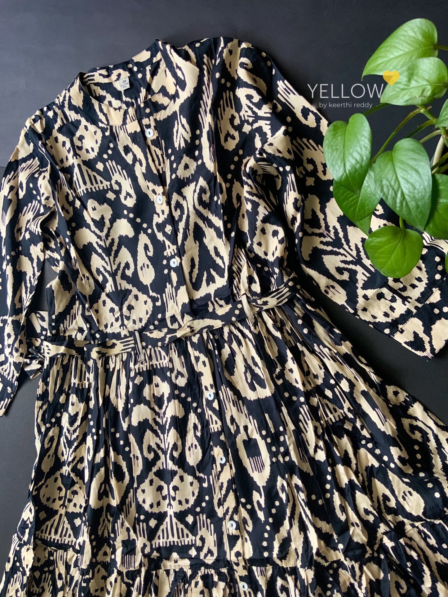 Silk Printed Flared Gown With Tieup Belt