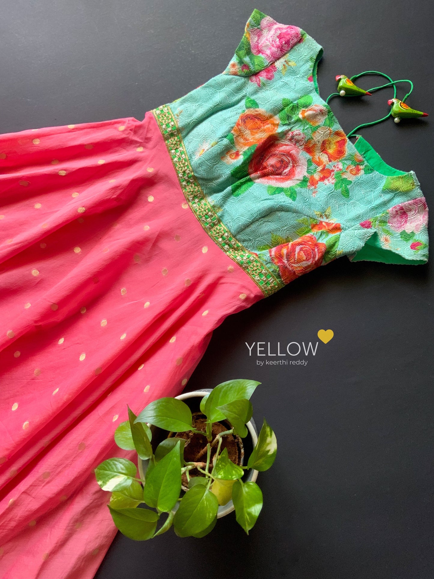 CHANDERI DRESS WITH FLORAL YOKE