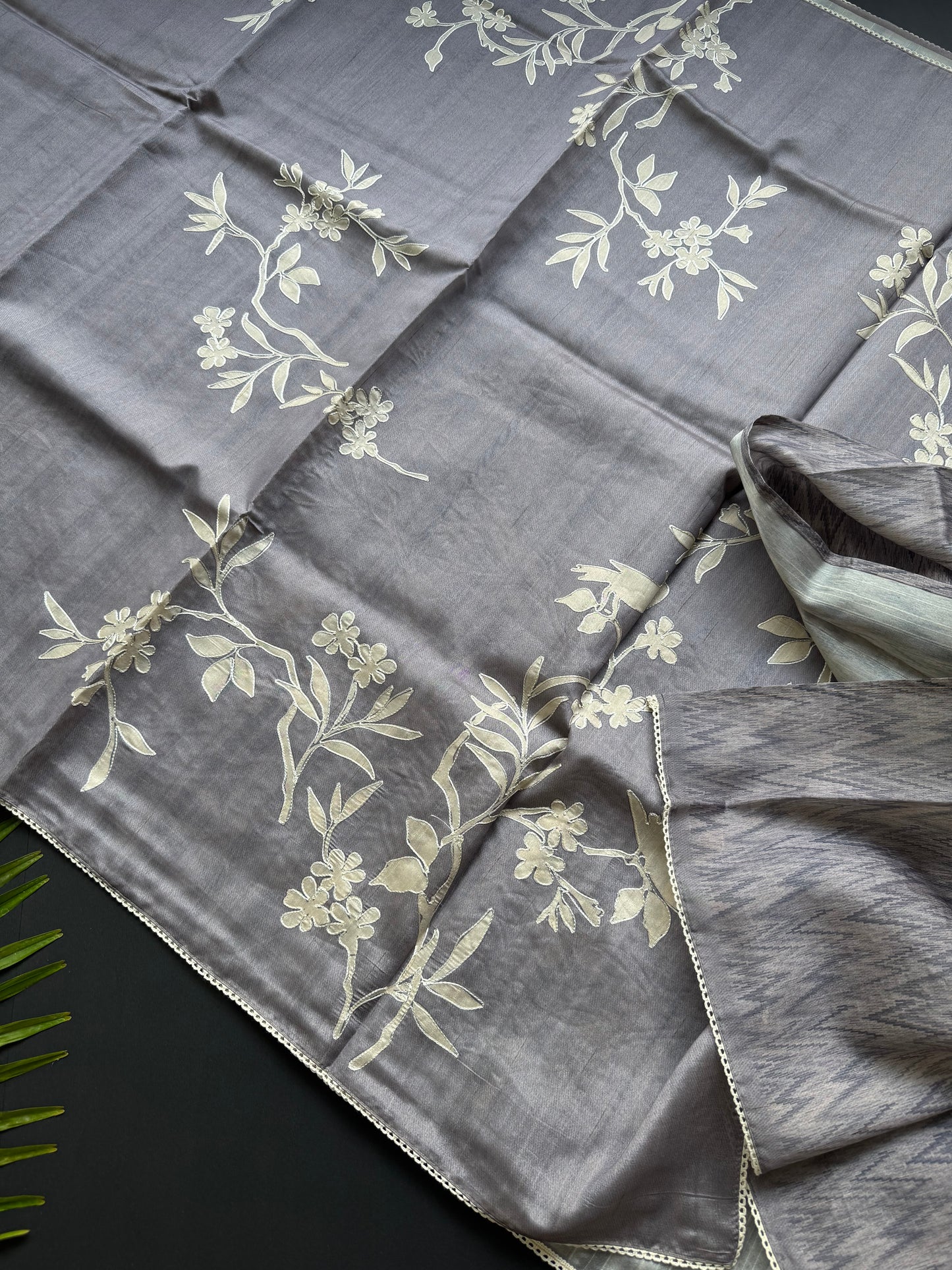 Tussar sarees with floral appliqué