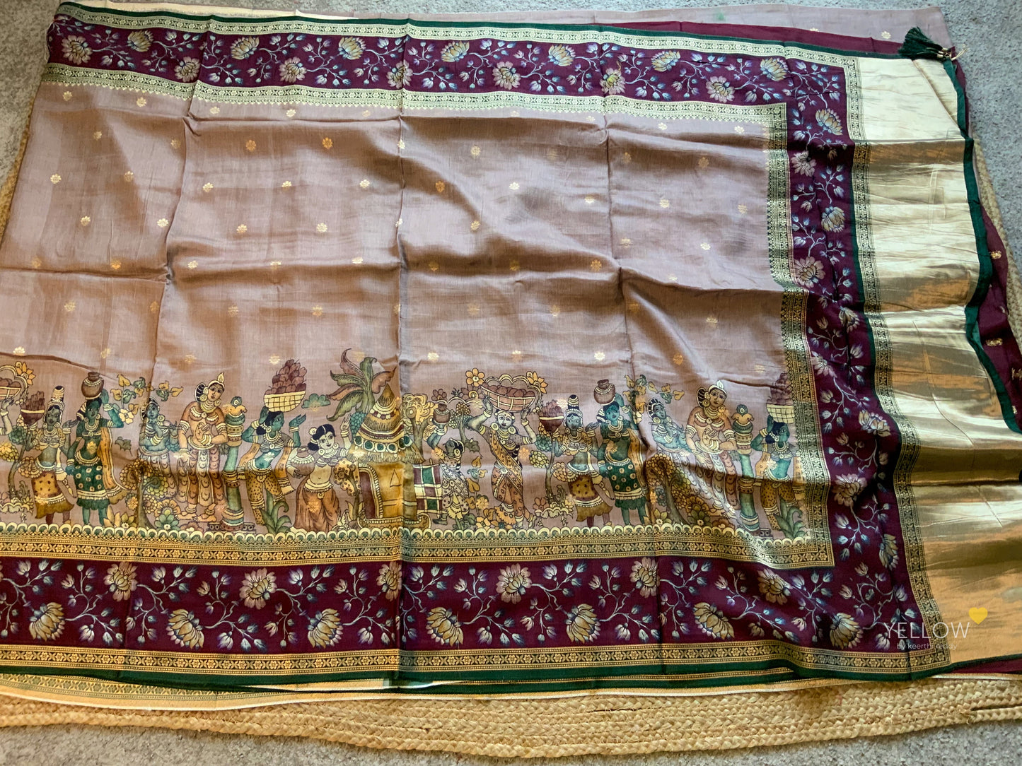 MUNGA SILK MAUVE SAREE -  KALAMKARI BORDER