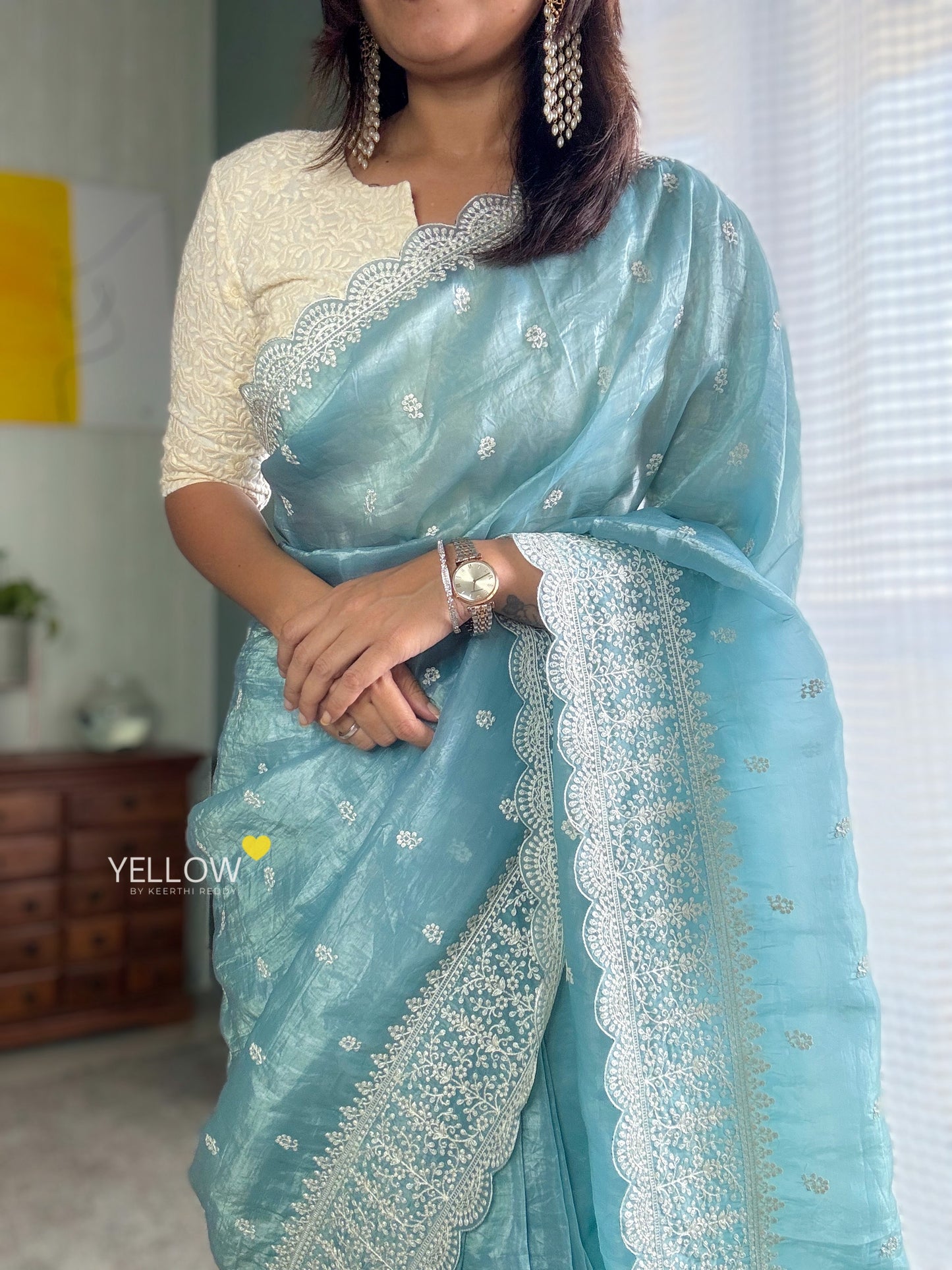 Pastel organza saree