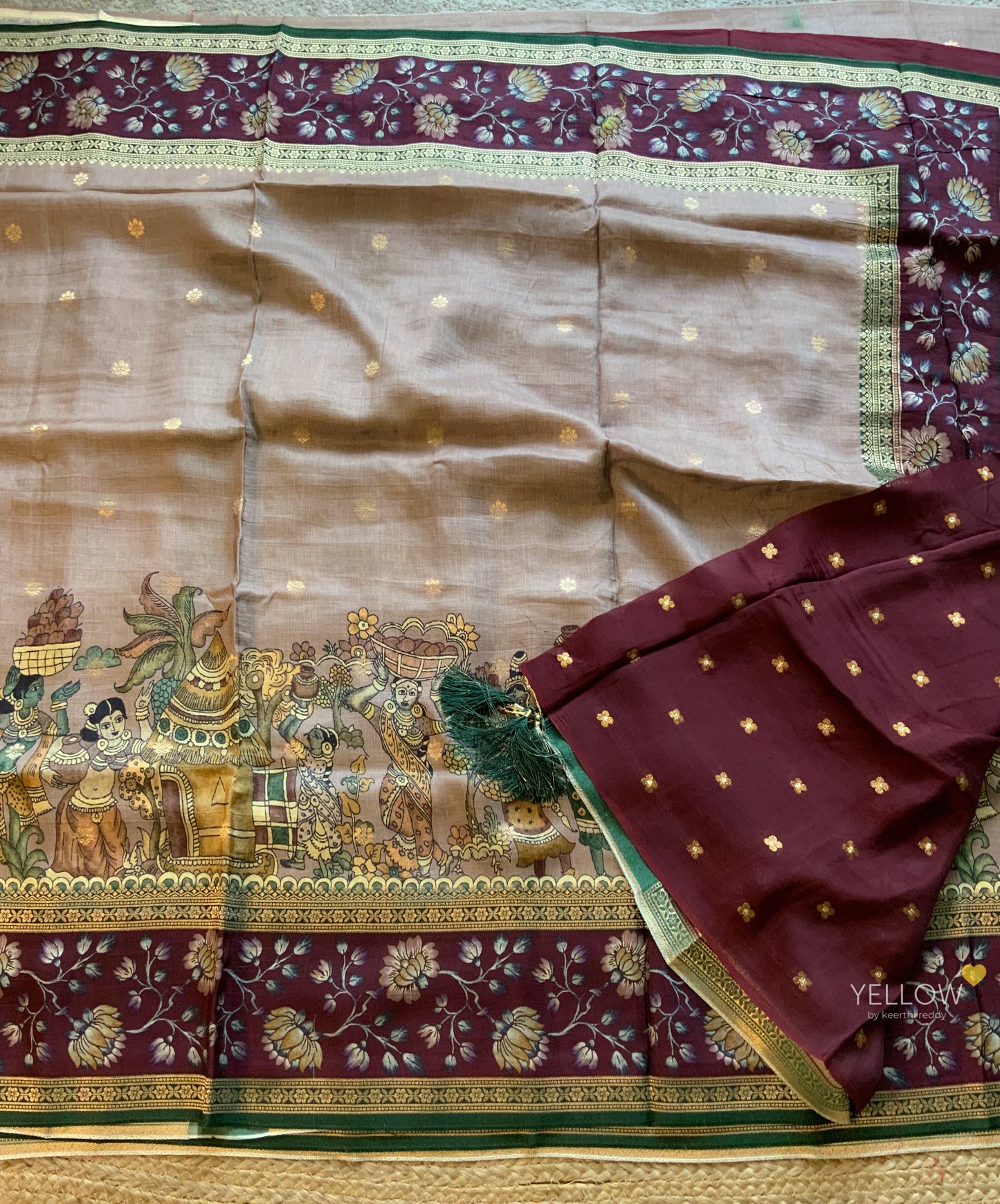 MUNGA SILK MAUVE SAREE -  KALAMKARI BORDER