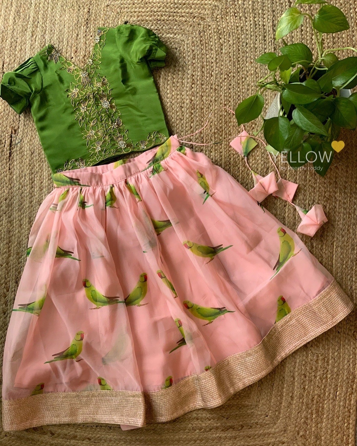 PARROT SKIRT + HANDWORKED CROPTOP
