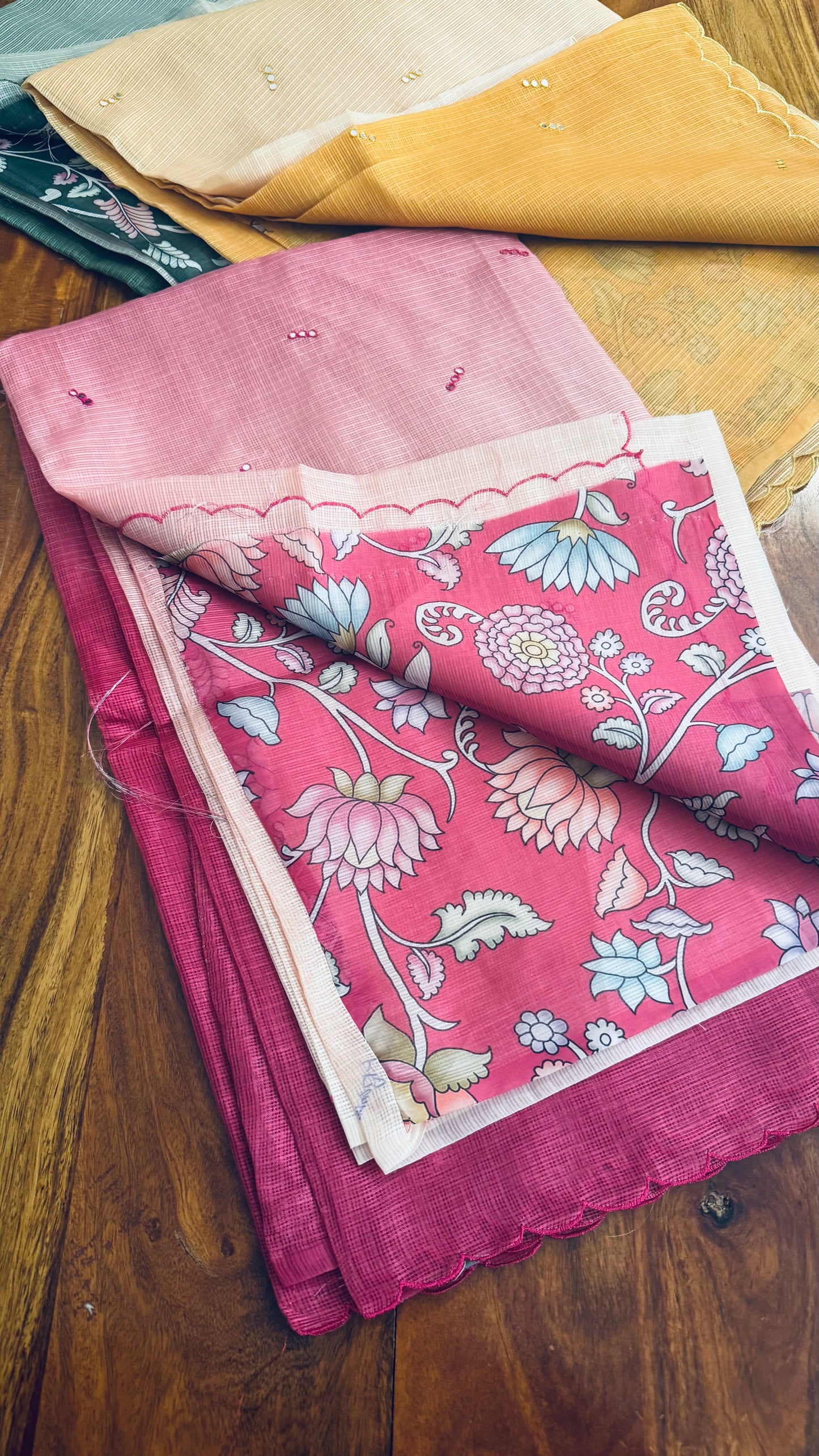Shaded Kota sarees with mirror work
