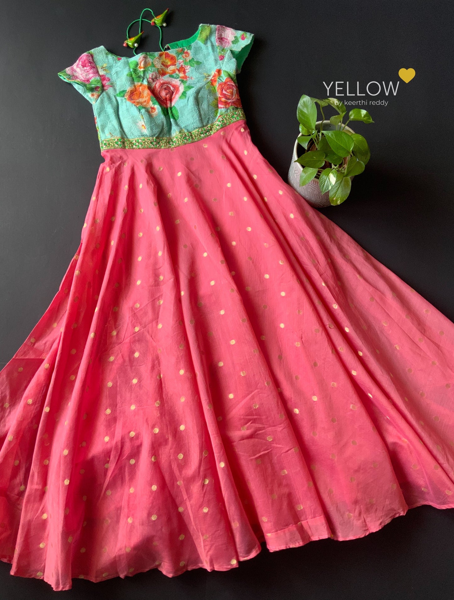 CHANDERI DRESS WITH FLORAL YOKE