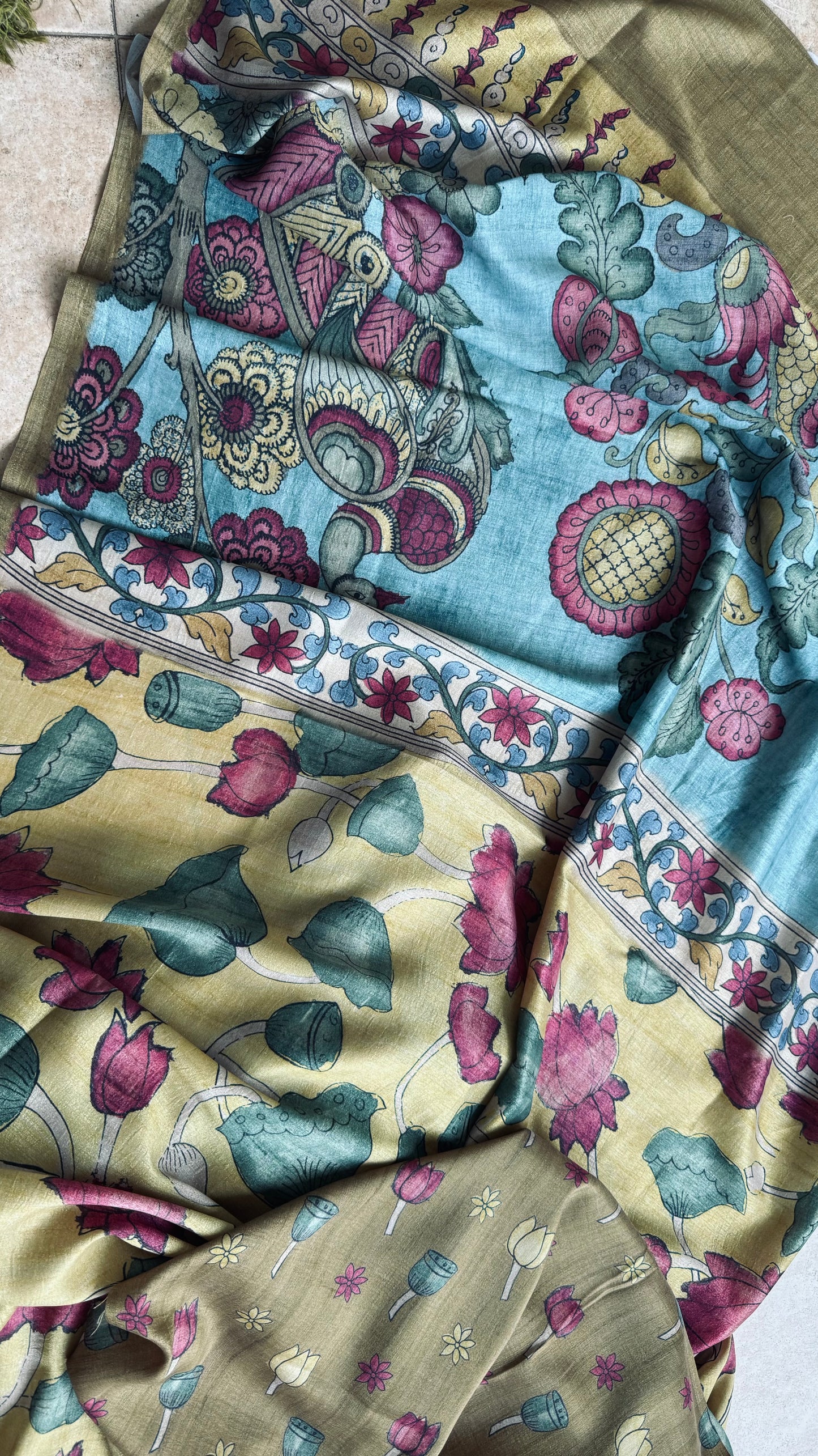 Kalamkari falling rawsilk saree