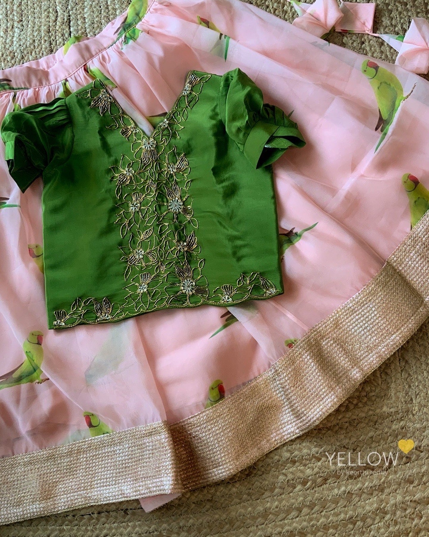 PARROT SKIRT + HANDWORKED CROPTOP