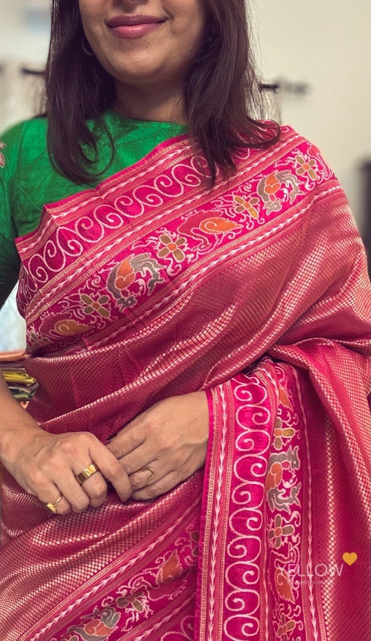 Moonga Banaras with paithani woven border