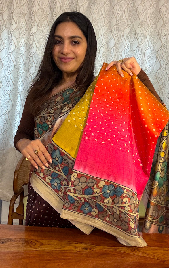 Bandhini Kalamkari saree - Multi