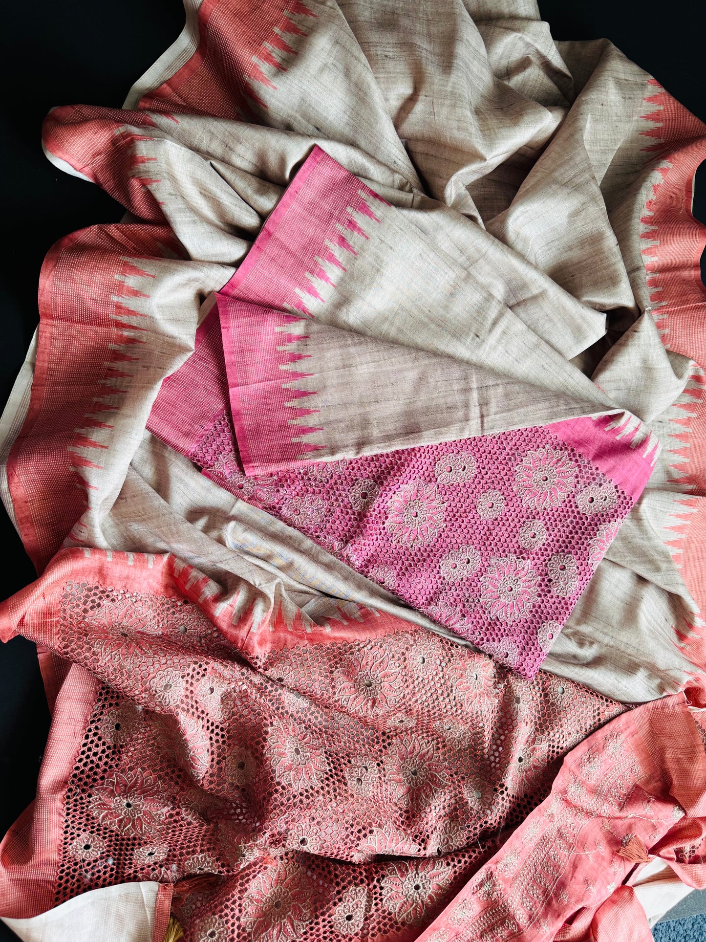 TUSSAR CUTWORK SAREE