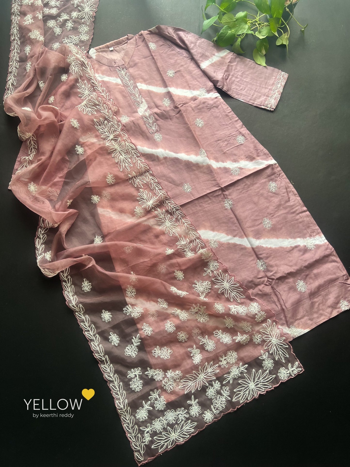 Mauve pearl work kurti with dupatta