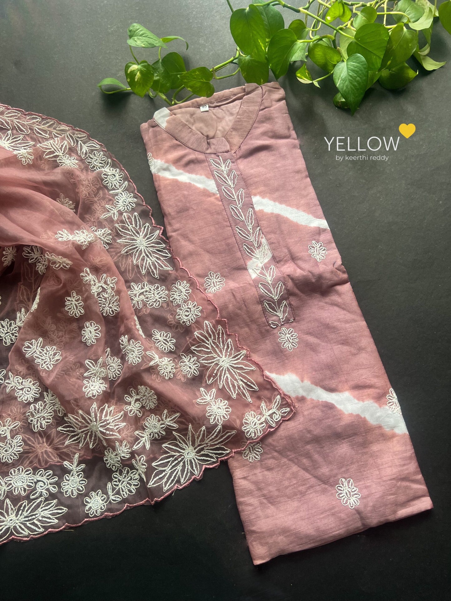 Mauve pearl work kurti with dupatta