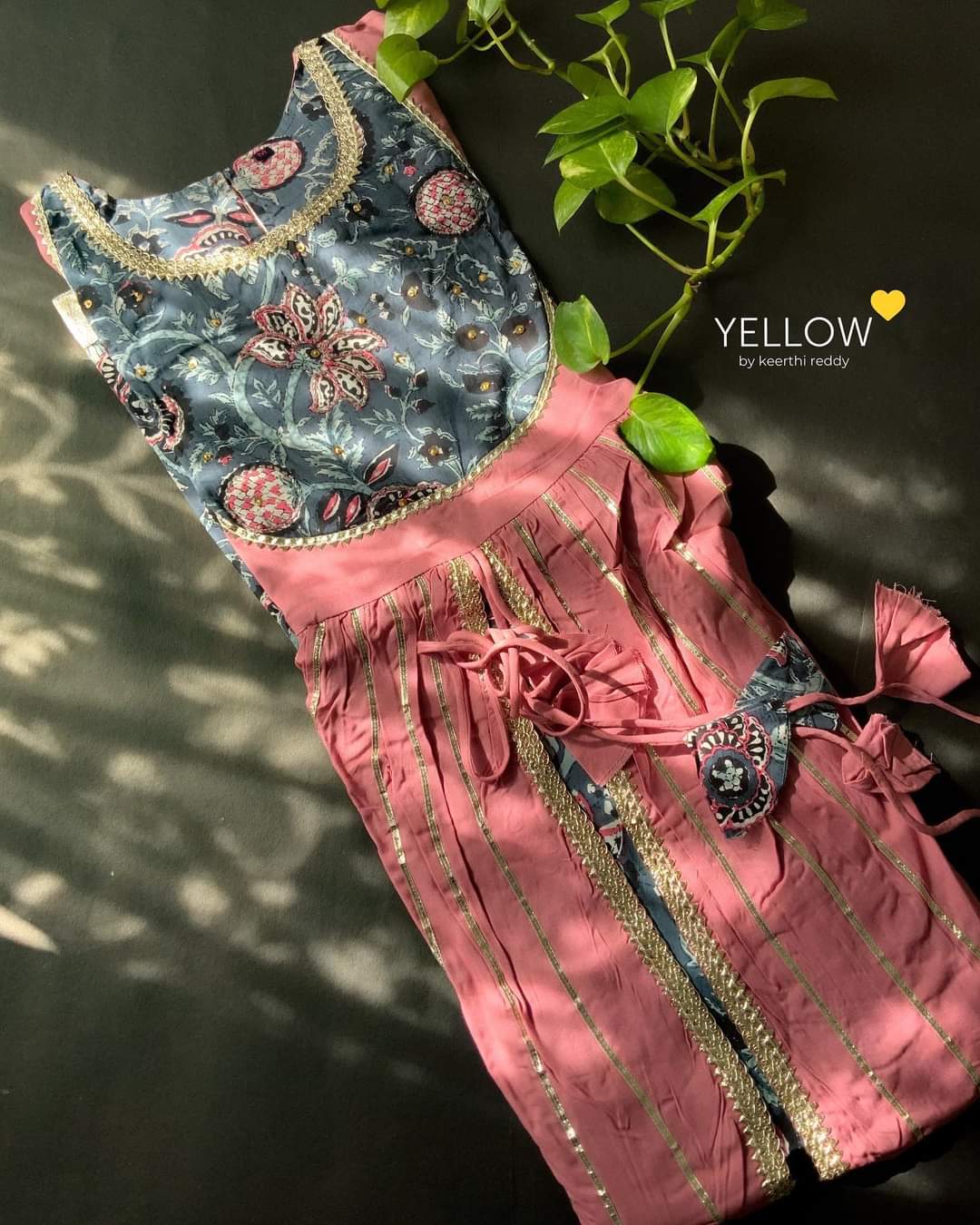 Block Print Cotton Dress With Gota Highlights