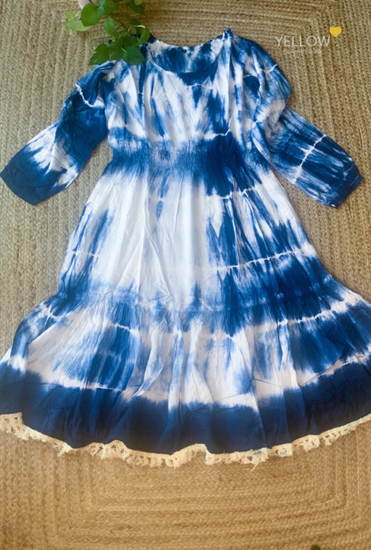 Tie and Dye Dress With Balloon Sleeves