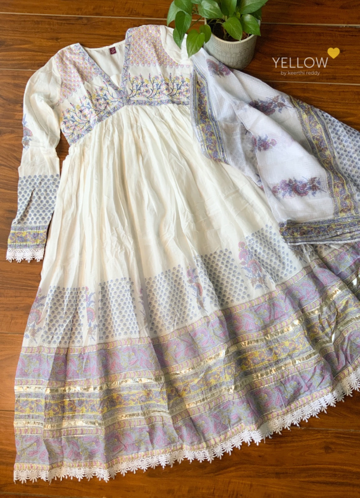 Mul Mul Anarkali with Heavy Thread Embroidery