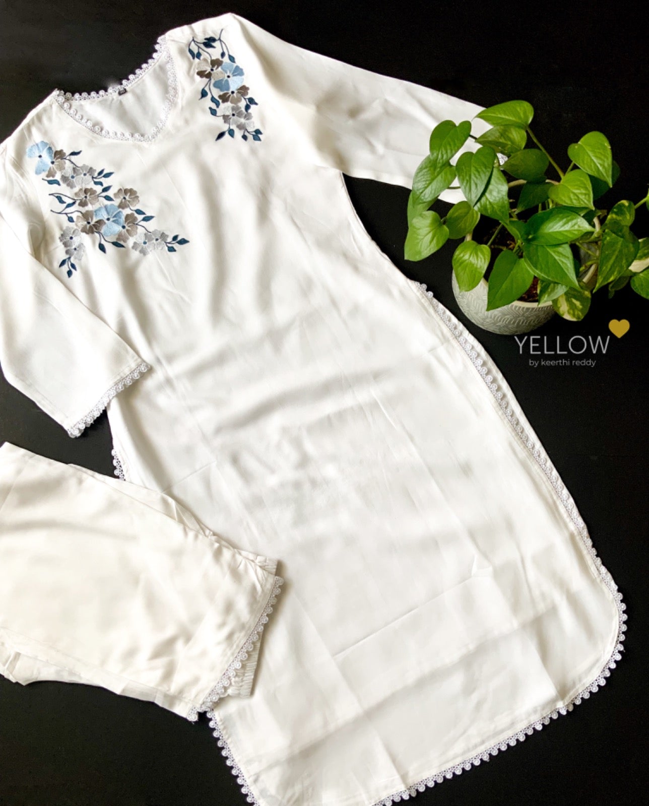 Rayon Kurti with Thread Embroidery & Palazzo
