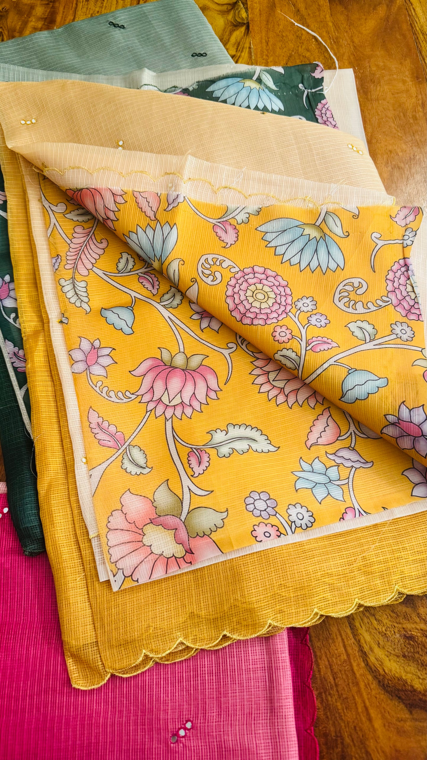 Shaded Kota sarees with mirror work