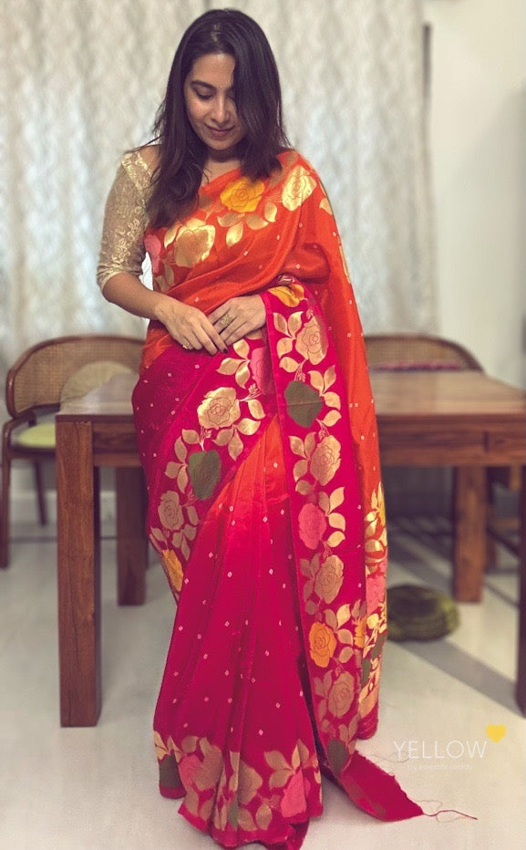 SHADED DOLA SILK SAREE WITH FLORAL BORDERS