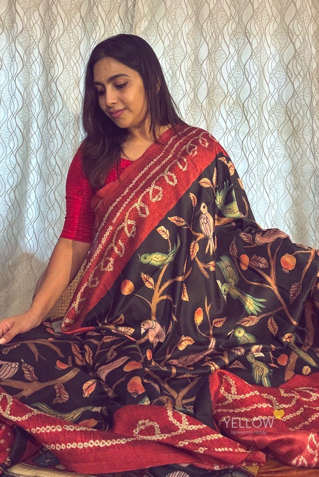 Kalamkari with bandhini border