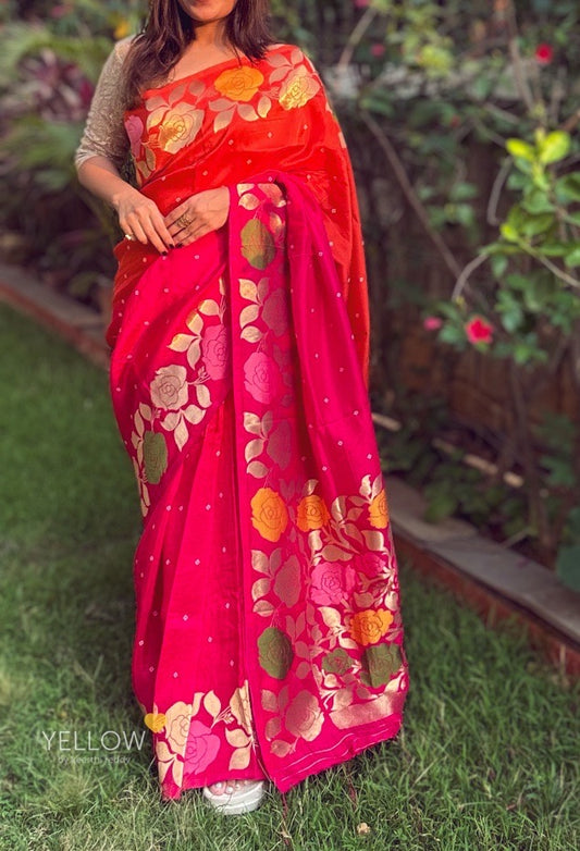 SHADED DOLA SILK SAREE WITH FLORAL BORDERS