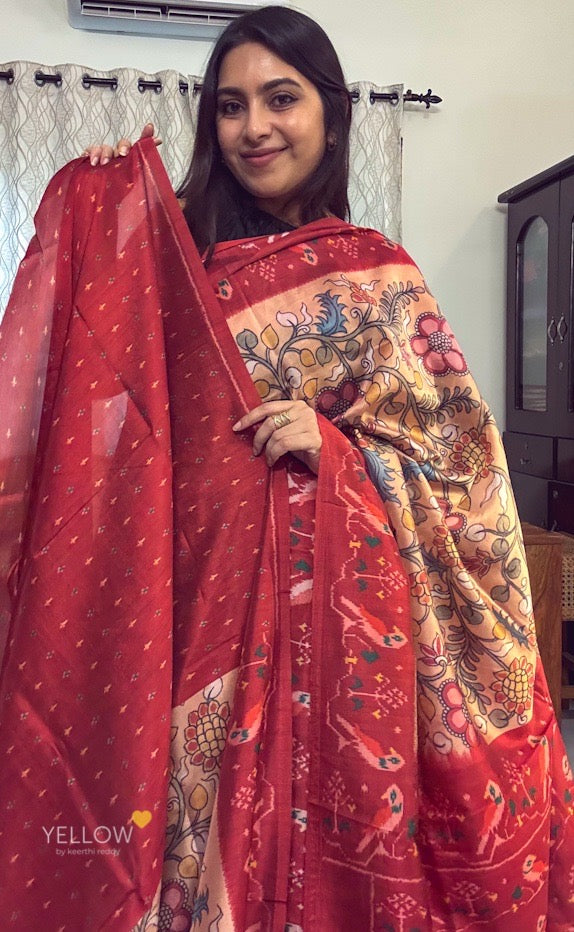Kalamkari with ikkat border