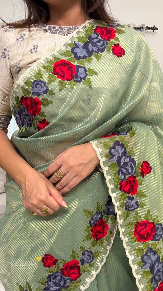 ORGANZA TISSUE THREADWORK SAREE