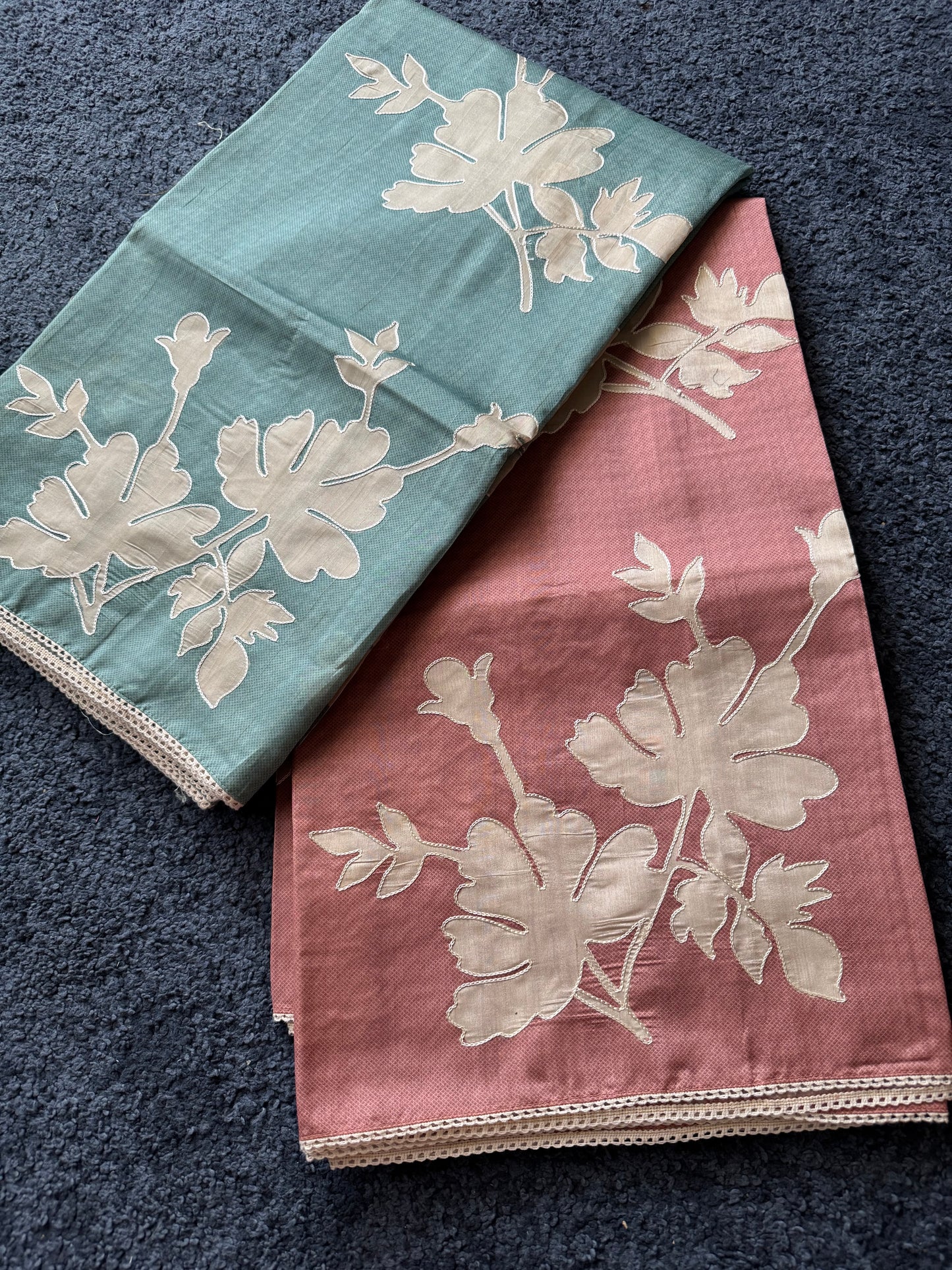 Tussar sarees with floral appliqué