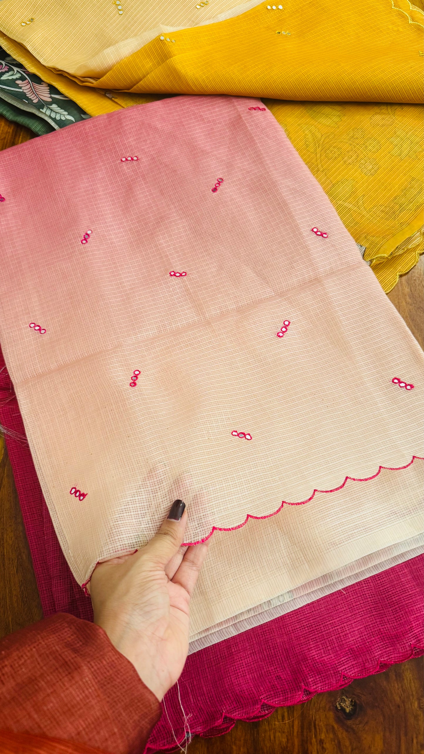 Shaded Kota sarees with mirror work