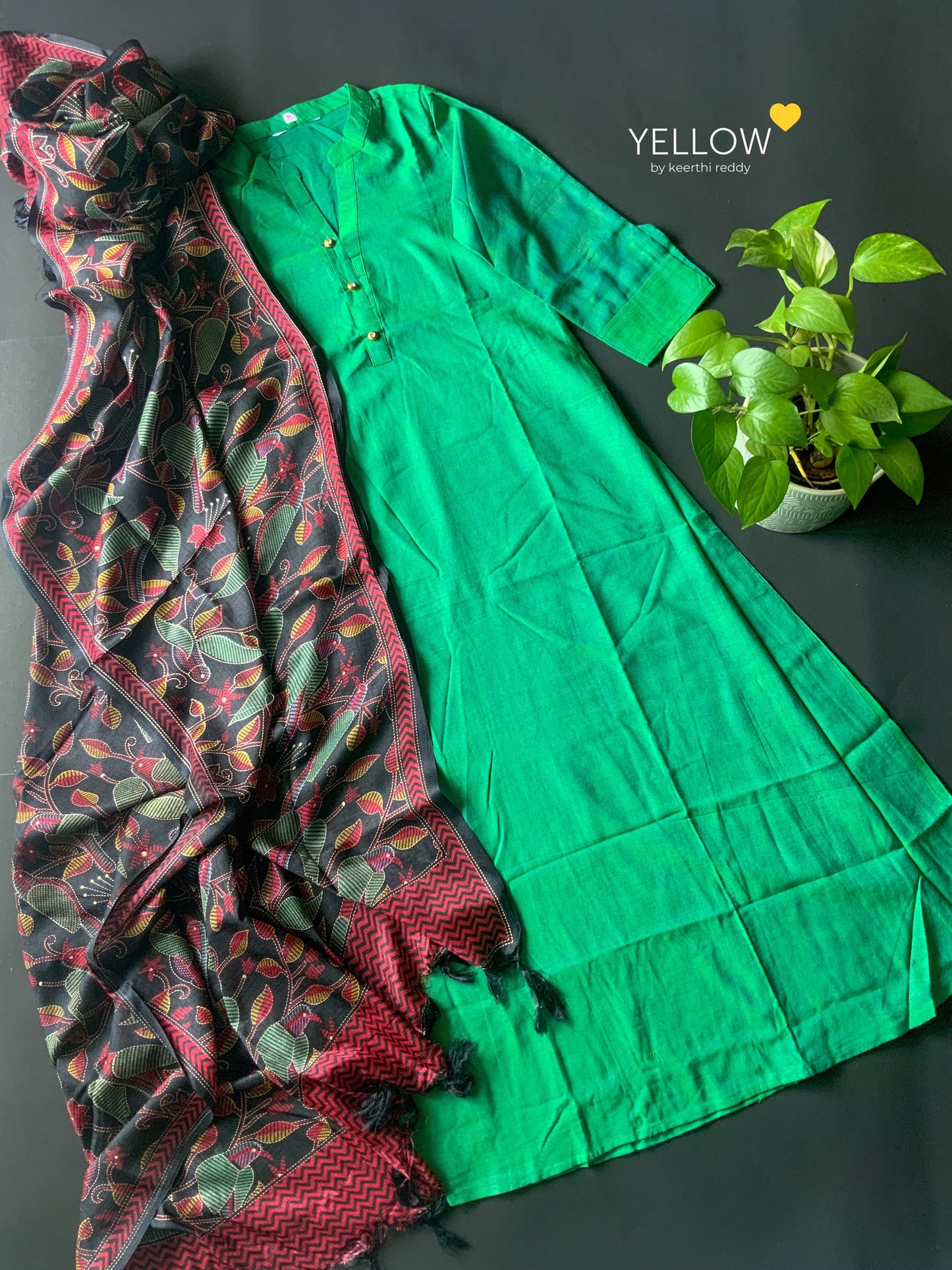 LONG COTTON TOP WITH PRINTED DUPATTA
