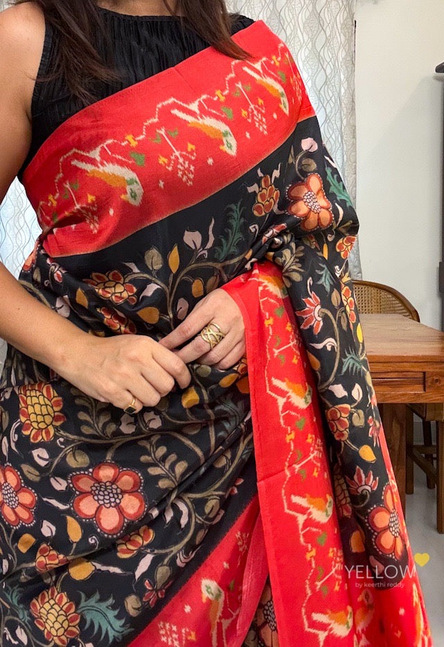 Kalamkari with ikkat border