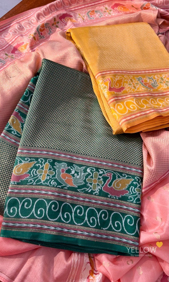 Moonga Banaras with paithani woven border