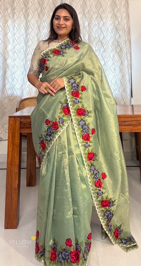 ORGANZA TISSUE THREADWORK SAREE