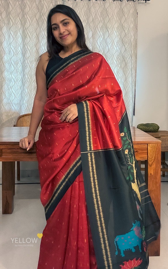 BLACK BORDER JAMDANI PRINTED PALLU