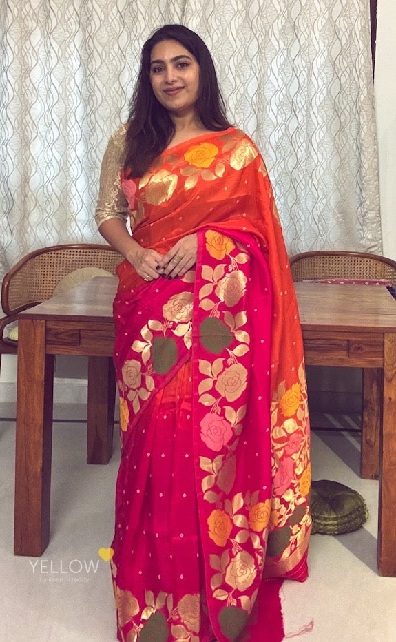 SHADED DOLA SILK SAREE WITH FLORAL BORDERS