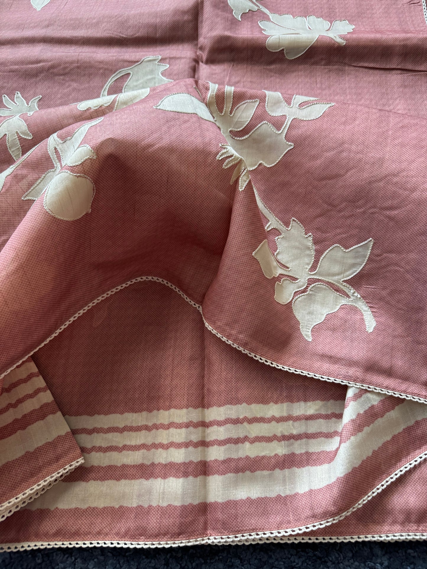 Tussar sarees with floral appliqué