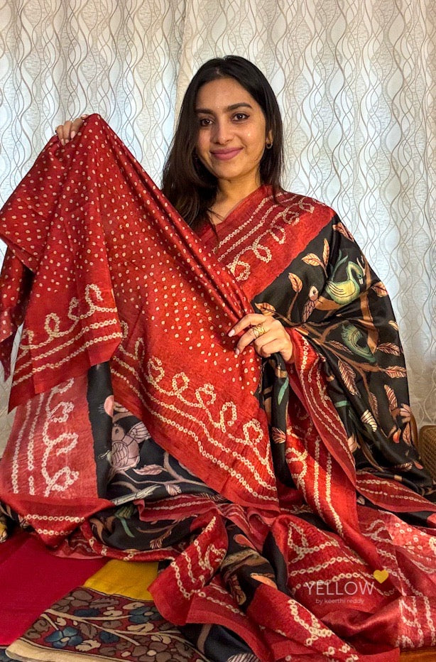 Kalamkari with bandhini border