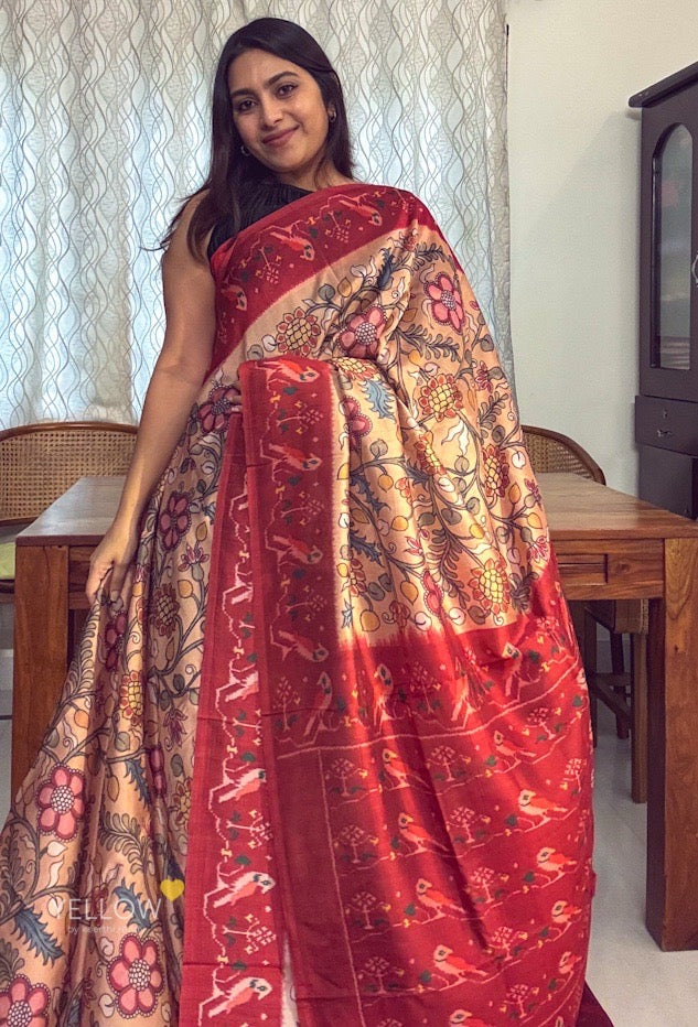 Kalamkari with ikkat border