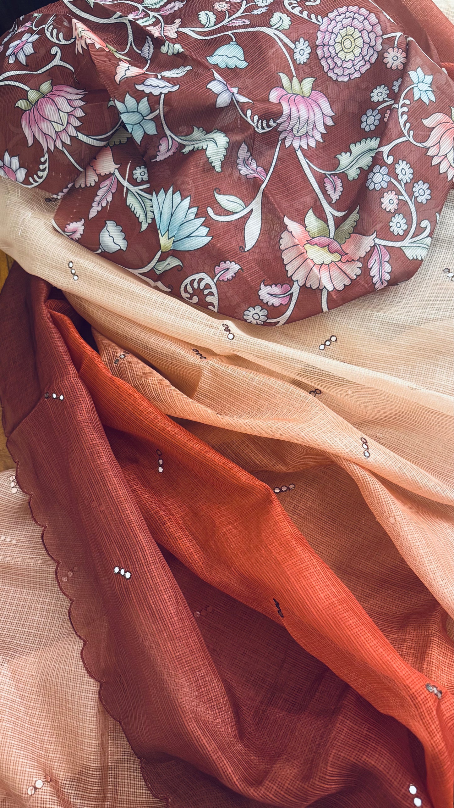 Shaded Kota sarees with mirror work
