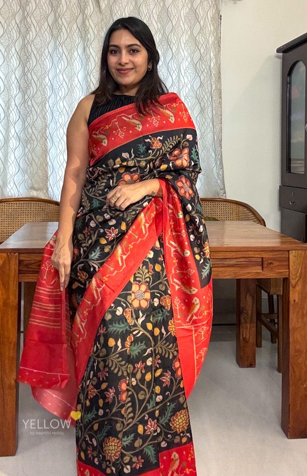 Kalamkari with ikkat border