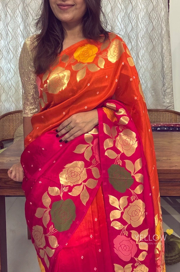SHADED DOLA SILK SAREE WITH FLORAL BORDERS