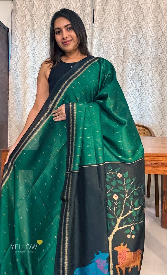 BLACK BORDER JAMDANI PRINTED PALLU