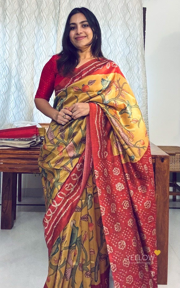 Kalamkari with bandhini border