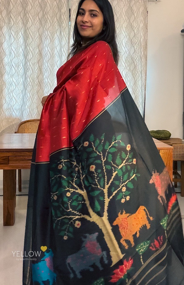 BLACK BORDER JAMDANI PRINTED PALLU