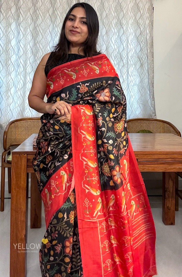 Kalamkari with ikkat border