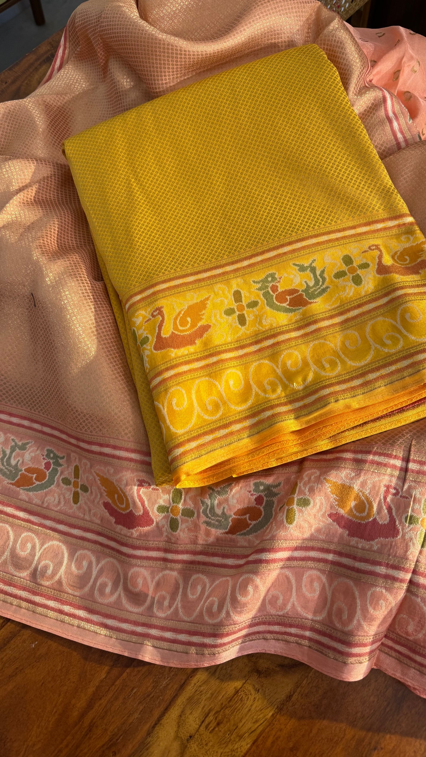 Moonga Banaras with paithani woven border