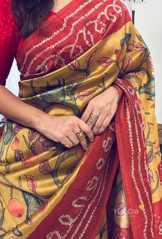 Kalamkari with bandhini border
