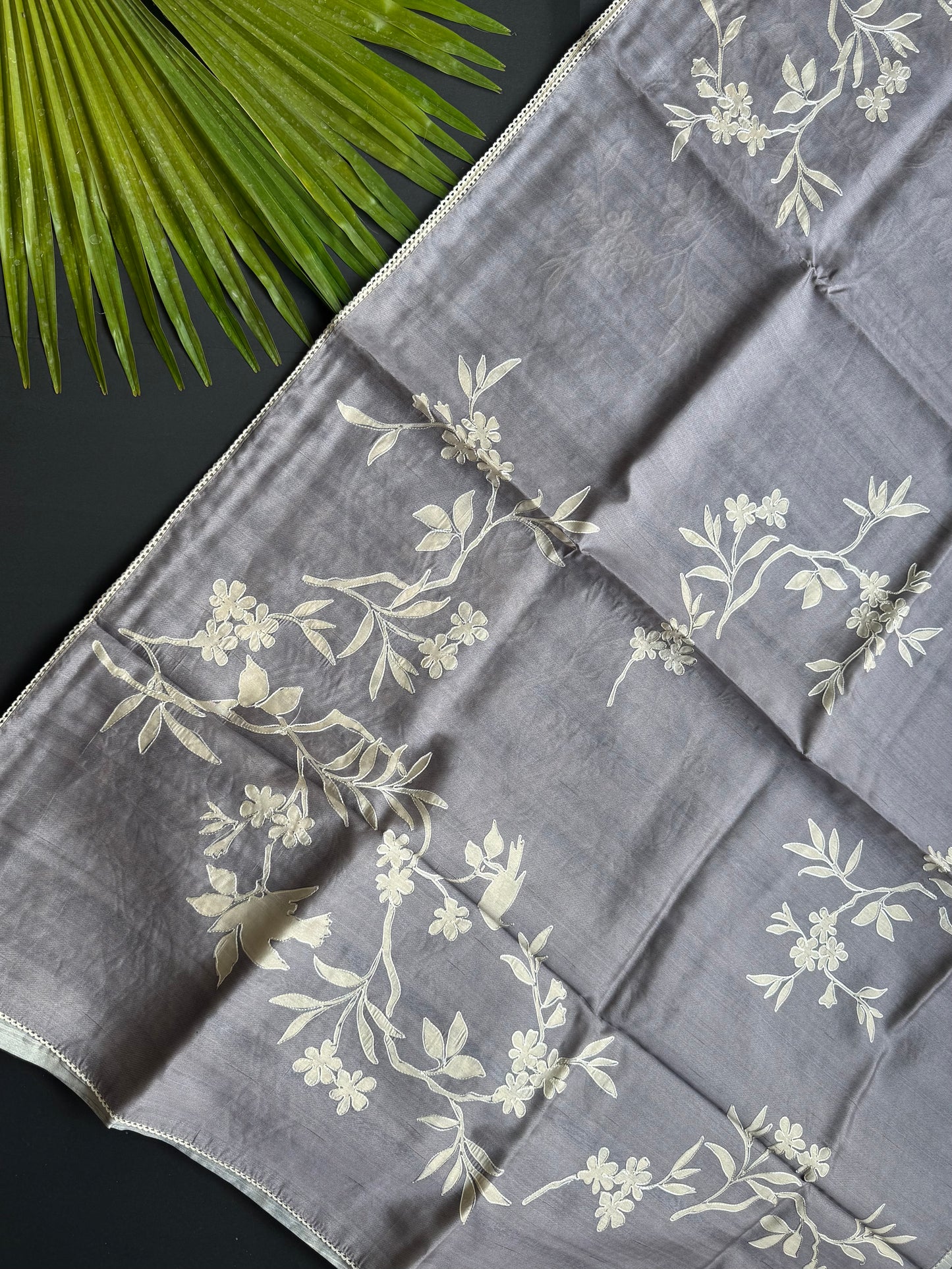 Tussar sarees with floral appliqué