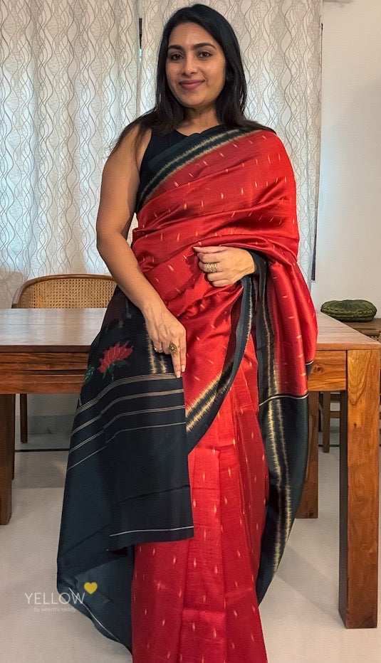 BLACK BORDER JAMDANI PRINTED PALLU